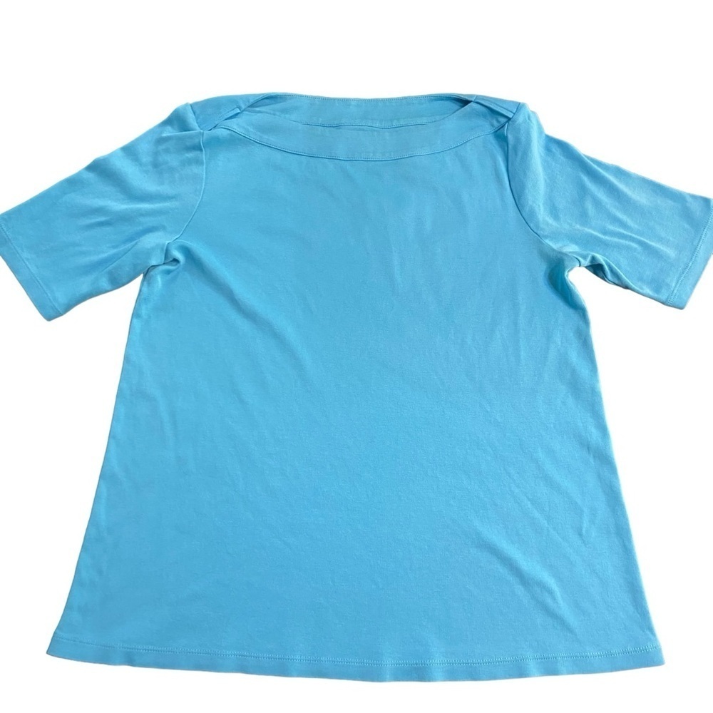 J. Jill Light Blue Women's Top Perfect Pima Elbow Short Sleeve M Boat Neck Shirt
